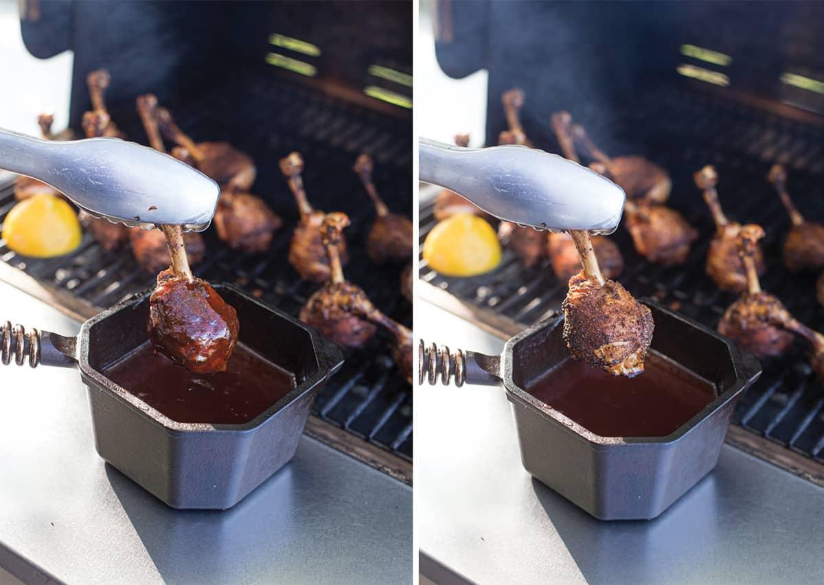Fusi di Pollo a Lecca-lecca alla Griglia con Glassa BBQ Piccante 5 Glassatura dei Pollo Lollipops