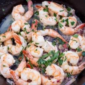 Gamberi alla Griglia con Salsa all'Aglio, Vino e Burro 6 Gamberi Grigliati all'Aglio e Vino Bianco