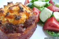 Bacon Wrapped Beef Burgers Stuffed with Buffalo Chicken
