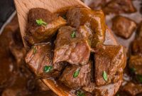 Tender Honey Bourbon Crockpot Steak Tips