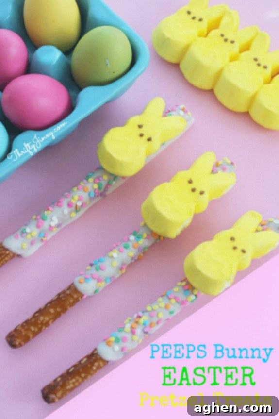 Peeps Bunny Topped coated Pretzel sticks.
