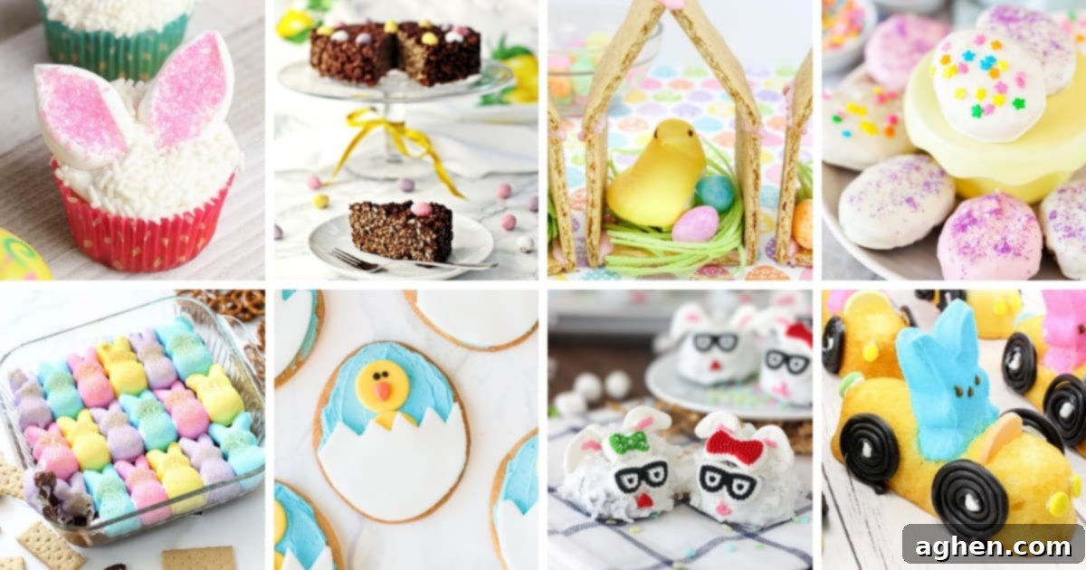 Easy Easter desserts including cute peeps treats, Easter cupcakes, cookies, and more.
