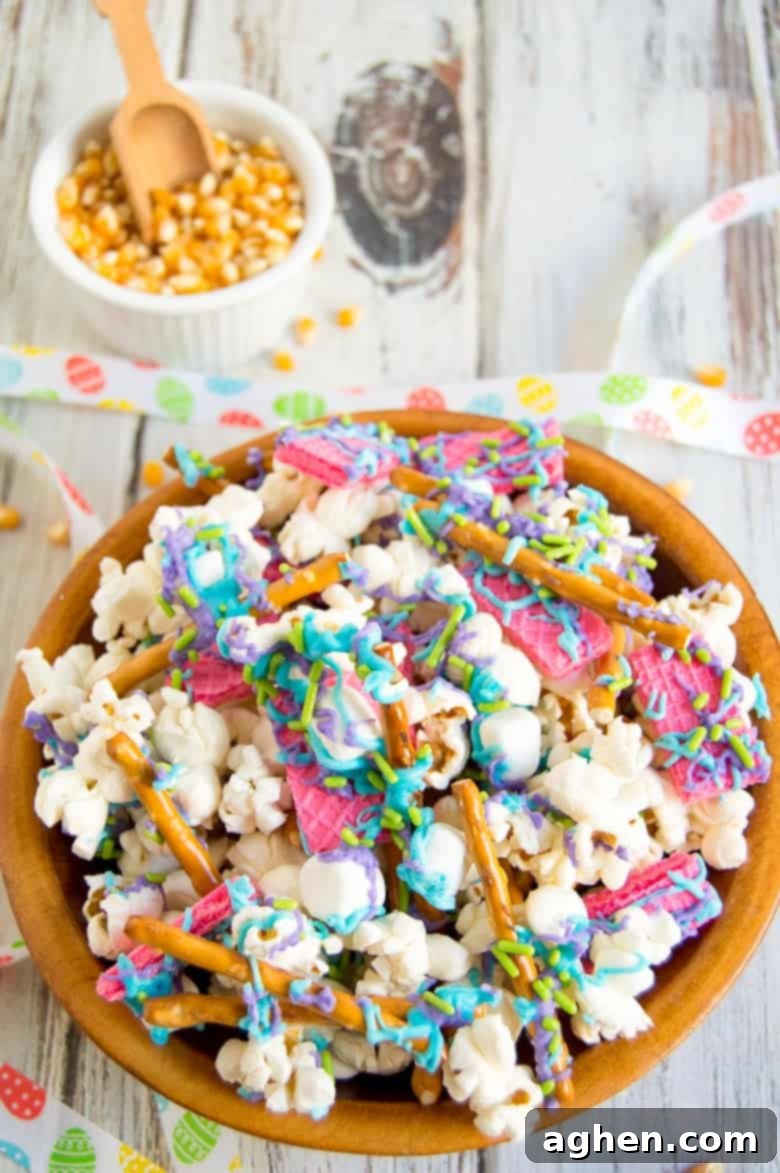 Bunny Bait Easter Snack Mix with pretzels, popcorn, and more.
