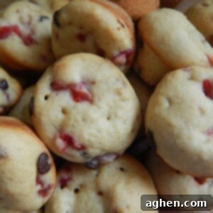 Bite Sized Strawberry Chocolate Chip Delights 2 Close-up of a mini strawberry chocolate chip muffin showing the delicious ingredients