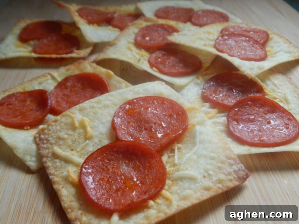 Crispy Wonton Pizza Crisps ready to serve
