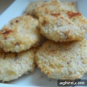 Close-up of golden brown mashed potato patty