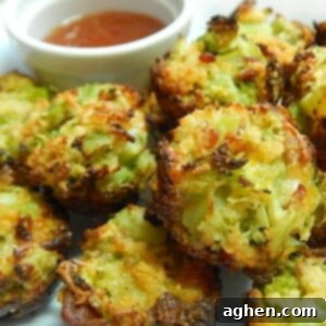 Cheesy Bacon Broccoli Poppers 2 A close-up of a single golden-brown cheese and bacon broccoli bite, perfectly portioned and ready to eat.