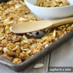 Cozy Pumpkin Spice Granola 2 A vibrant bowl of homemade pumpkin spice granola, ready to be served, highlighting its rich texture and seasonal appeal.