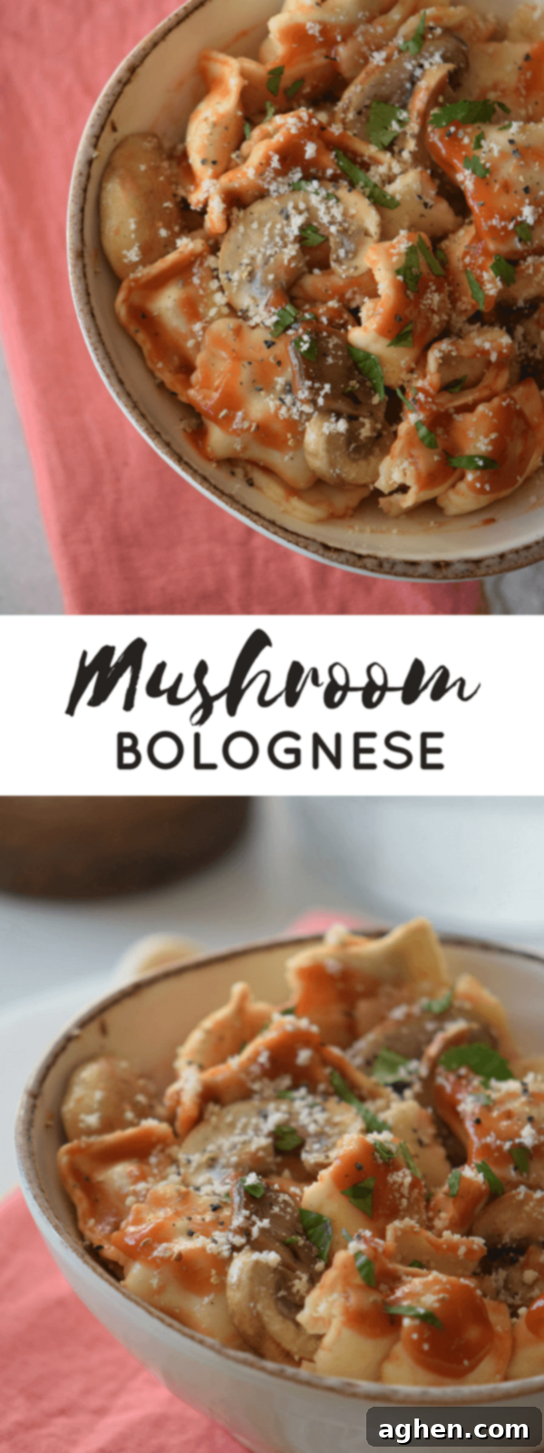 Savory Mushroom Ragu 7 Mushroom Bolognese pinterest image.