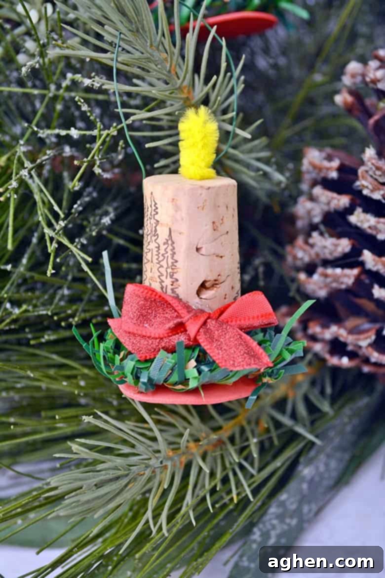 Cork candle ornament made from wine cork.