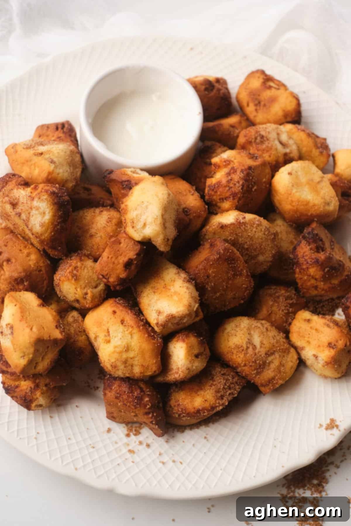 Weight watchers Air Fryer Cinnamon Roll Bites on white plate