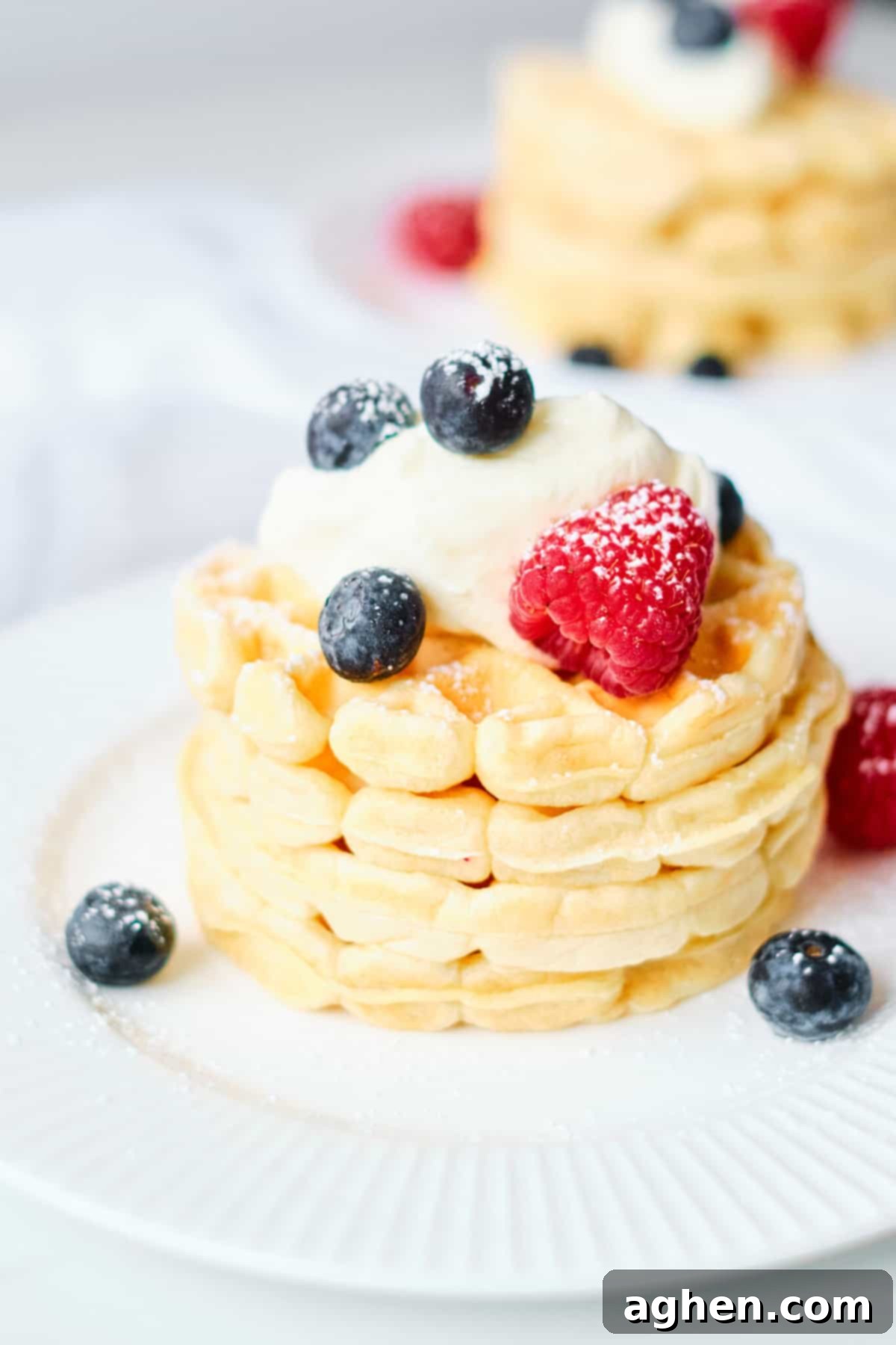 mini protein waffles on white plate