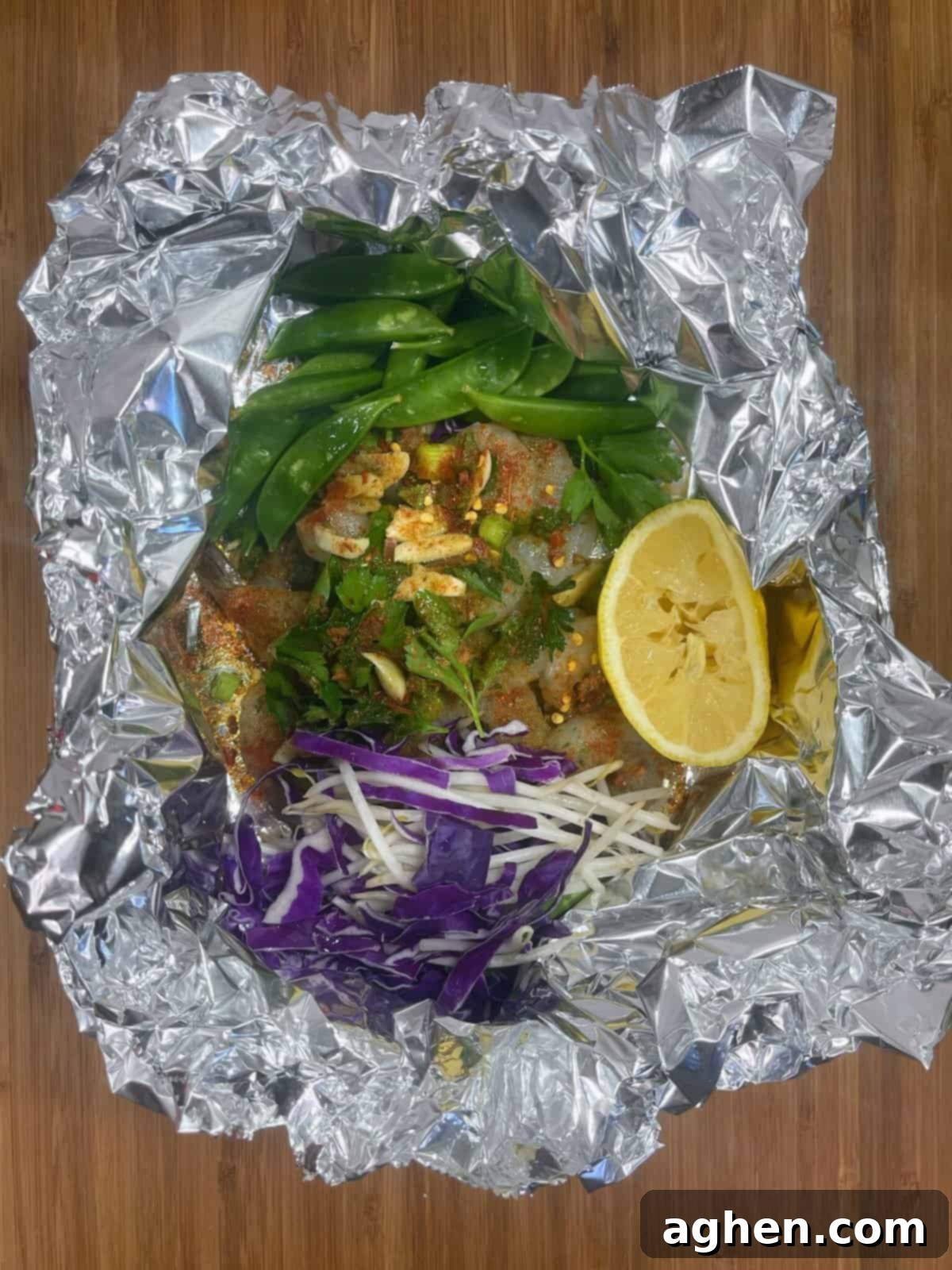 weight watchers snap pea and cabbage shrimp pack ingredients combined