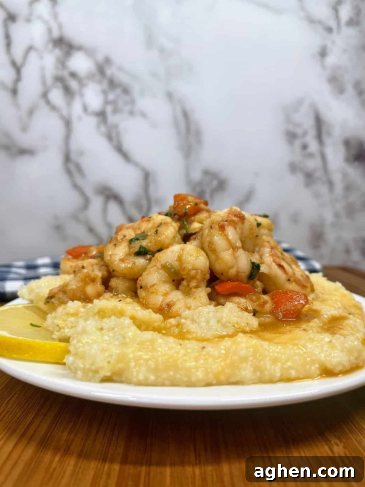 Guilt-Free Southern Delight Weight Watchers Shrimp and Grits 3 Cooked shrimp and grits on a plate from the side