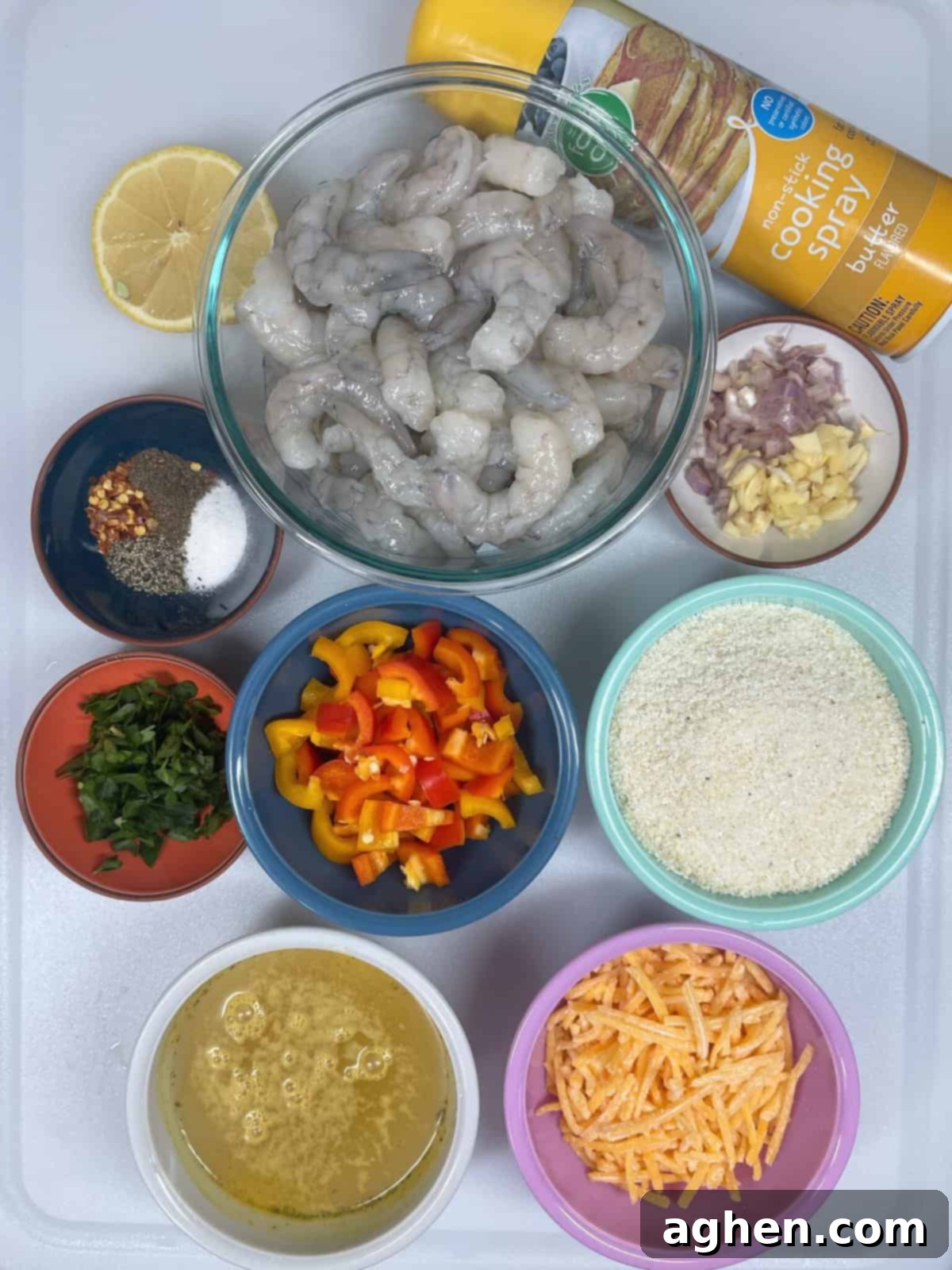 Guilt-Free Southern Delight Weight Watchers Shrimp and Grits 4 Shrimp and grits uncooked ingredients in bowls