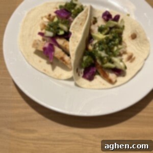 Zesty Chicken Tacos with Smoky Poblano Salsa 7 Plated Weight Watchers chicken tacos, showcasing the vibrant colors of the ingredients