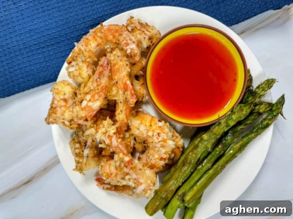 Weight Watchers Crispy Air Fryer Coconut Shrimp 2 cooked coconut shrimp and asparagus