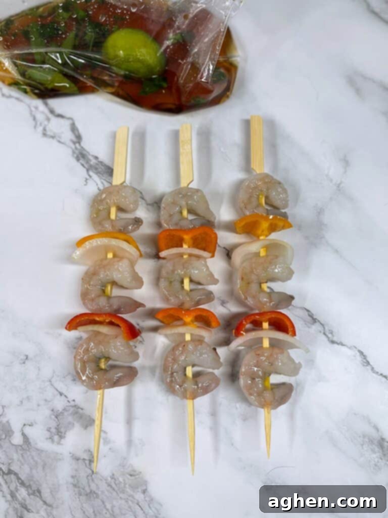uncooked shrimp skewers