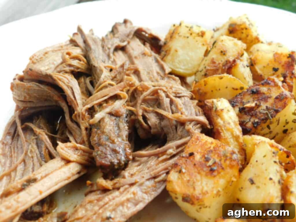 cooked brisket and potatoes