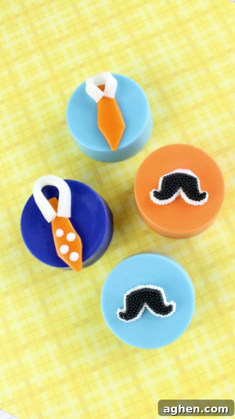 Decorated with mustaches and ties, these Father's Day Chocolate Covered Oreos will make the perfect no-bake treat for dad this Father's Day.
