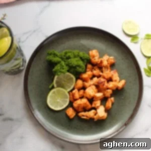 Zesty Chili Lime Air Fryer Salmon Bites 6 plated air fryer salmon with lime and parsley