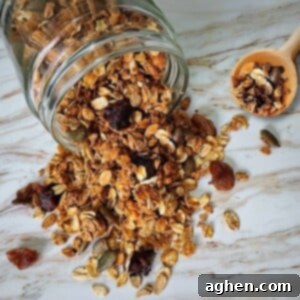 Wholesome Homemade Vegan Granola 2 Homemade vegan granola in clear glass jar