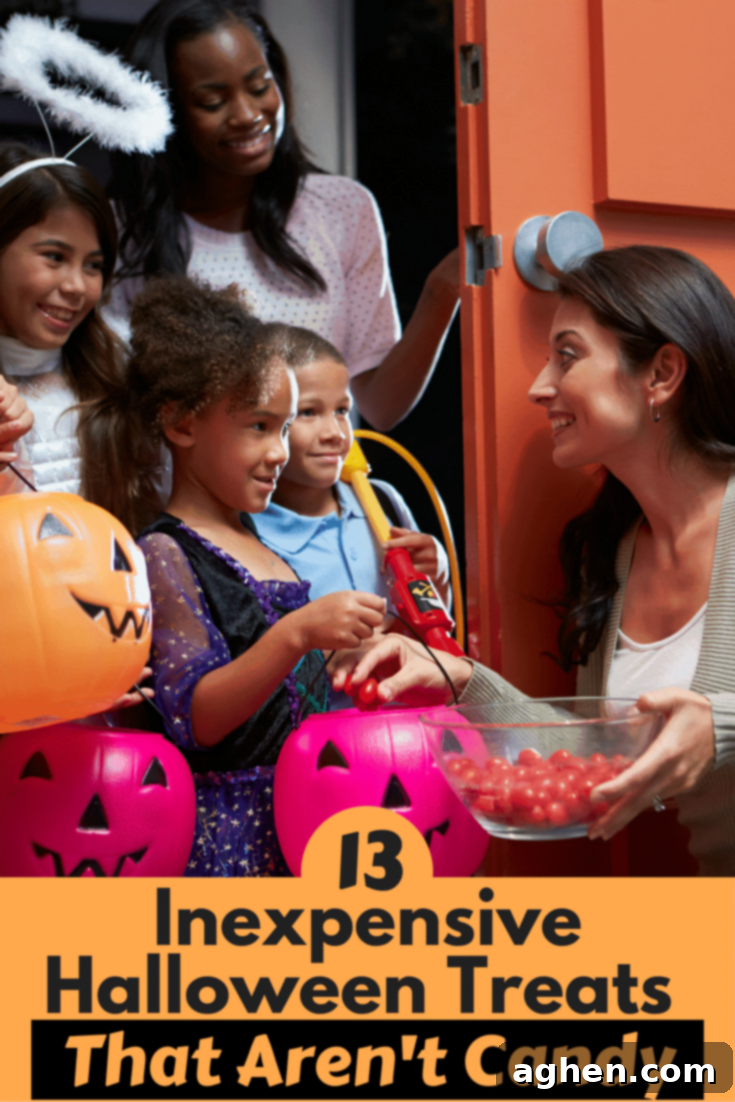 13 Budget-Friendly Candy-Free Halloween Treats 2 These 13 inexpensive Halloween treats that aren't candy make the perfect allergy-free treats for Trick-or-Treaters for the Teal Pumpkin Project!