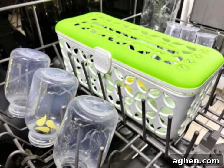 Dishwasher basket for bottle parts in dishwasher.