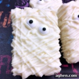 Mummy Rice Krispie Treat with candy eyes.