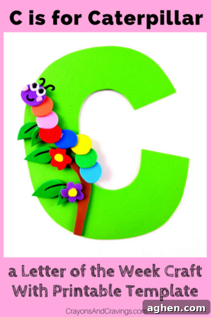 Printable Caterpillar Craft for Letter C 2 This letter C craft with printable template is part of our letter of the week craft series, designed to foster letter recognition in preschoolers.