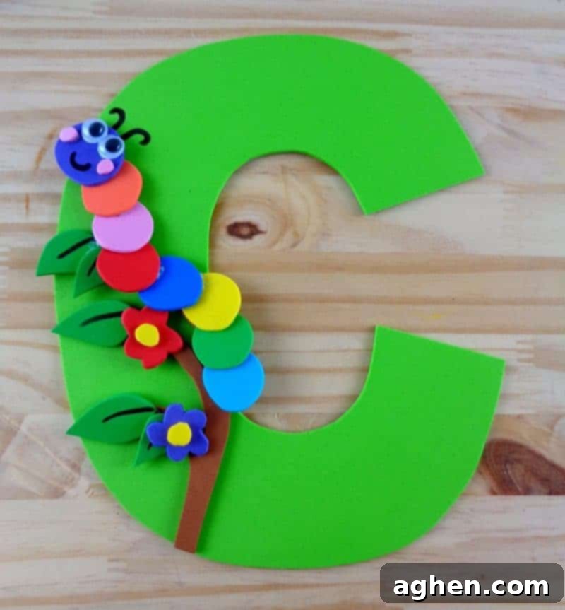 Printable Caterpillar Craft for Letter C 12 This letter C craft with printable template is part of our letter of the week craft series, designed to foster letter recognition in preschoolers.