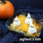 A charming ghost-topped Shepherd's Pie for Halloween dinner.