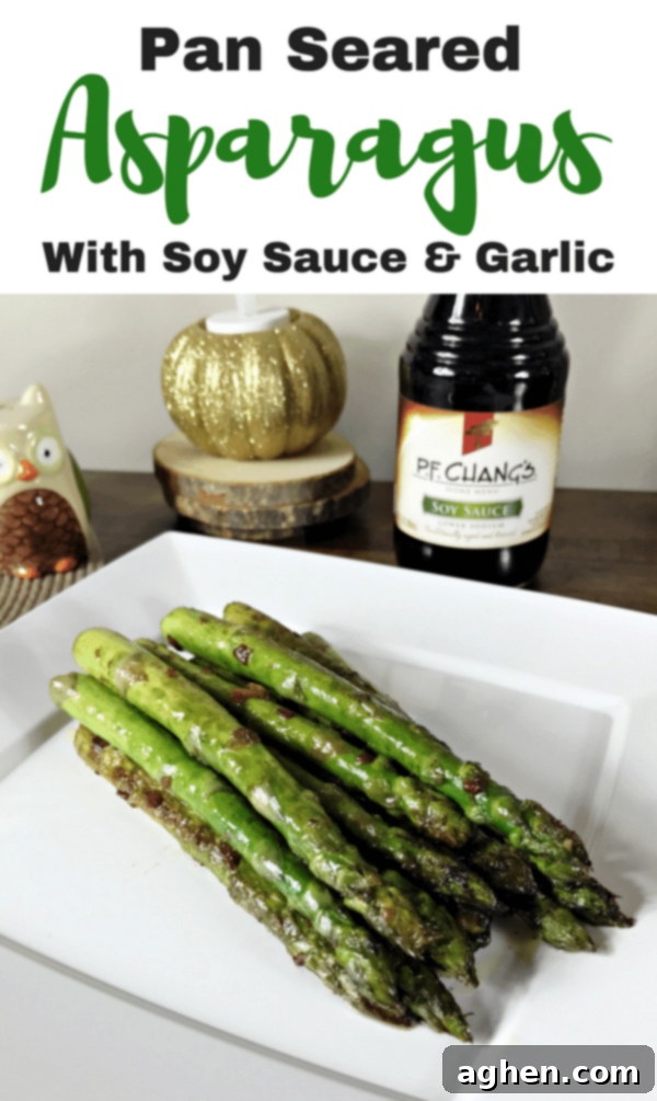 Pan seared asparagus with garlic and soy sauce.