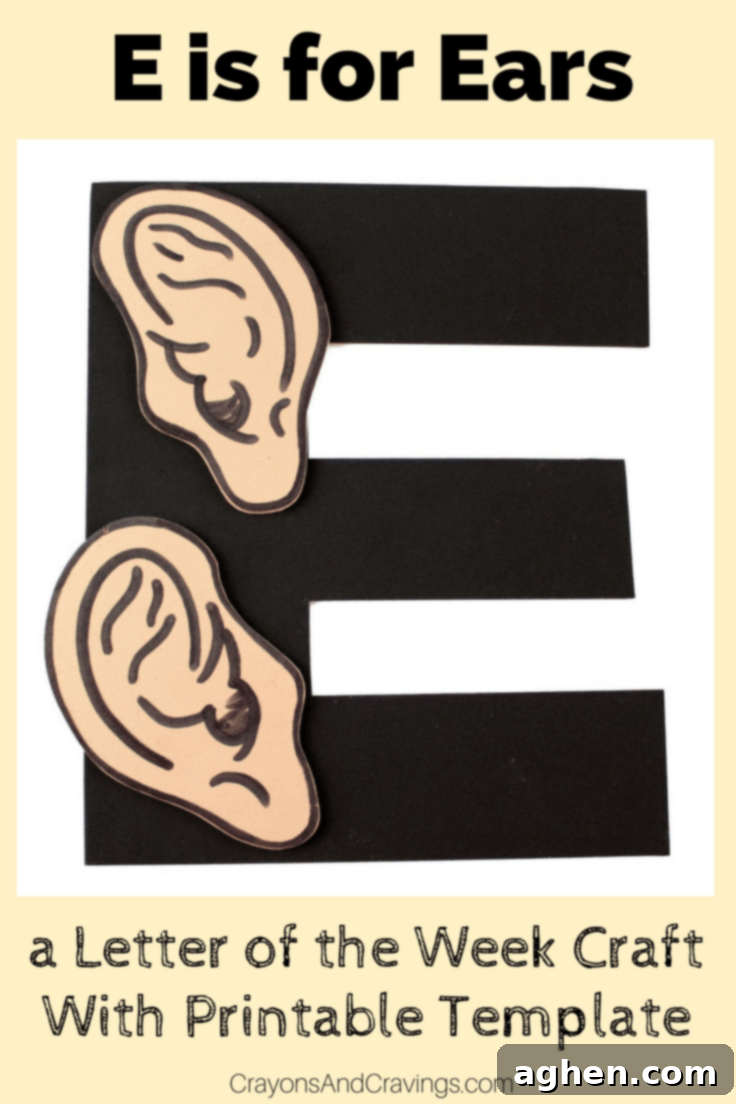 This Letter E craft, 'E is for Ear', with its free printable template, is a fantastic part of our Letter of the Week craft series, thoughtfully designed to foster letter recognition and fine motor skills in toddlers and preschoolers.