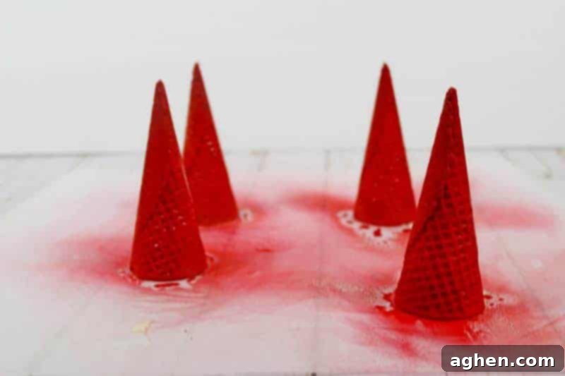 Santa hat cupcakes are made by topping cupcakes with red sugar cones and a mini marshmallow. These fun and easy Christmas cupcakes will definitely be a hit!