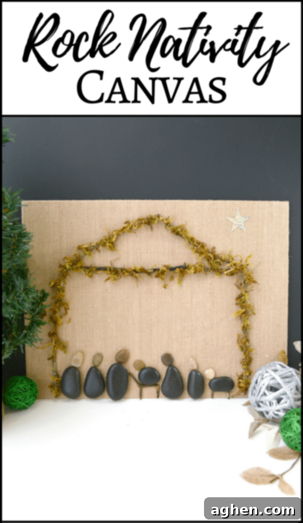 Completed DIY Rock Nativity Canvas Wall Art