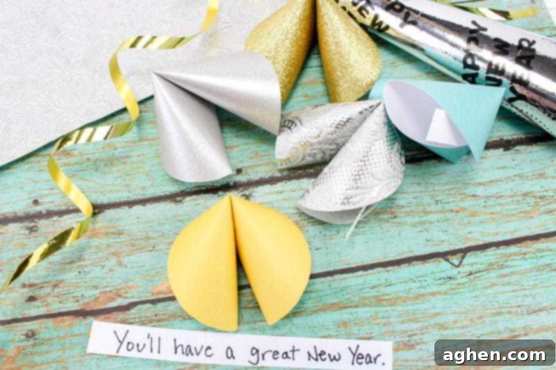 Paper fortune cookies arranged in a bowl as party favors.