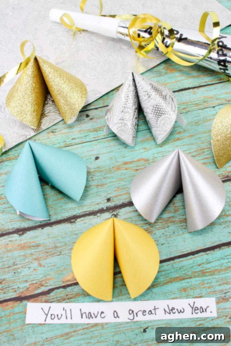 Kids crafting paper fortune cookies for a New Year's Eve party.