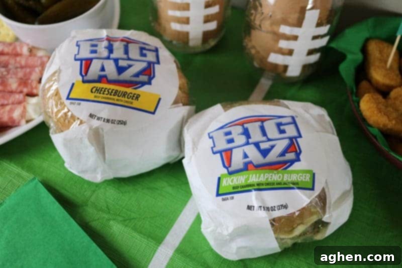 A spread featuring varieties of BIG AZ® Sandwiches, offering a convenient and satisfying meal option for hungry guests at a Game Day party.