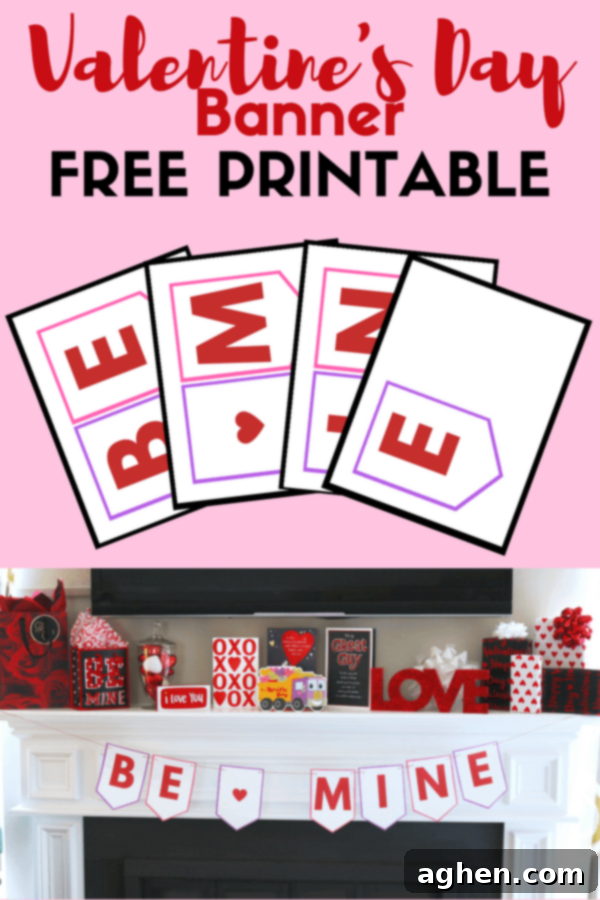 Vertical image of the completed "Be Mine" Valentine banner, suitable for Pinterest sharing.