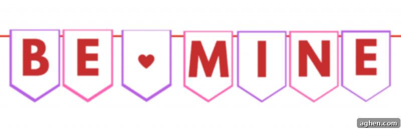 Digital image of the "Be Mine" Valentine banner free printable, ready to be downloaded and crafted.