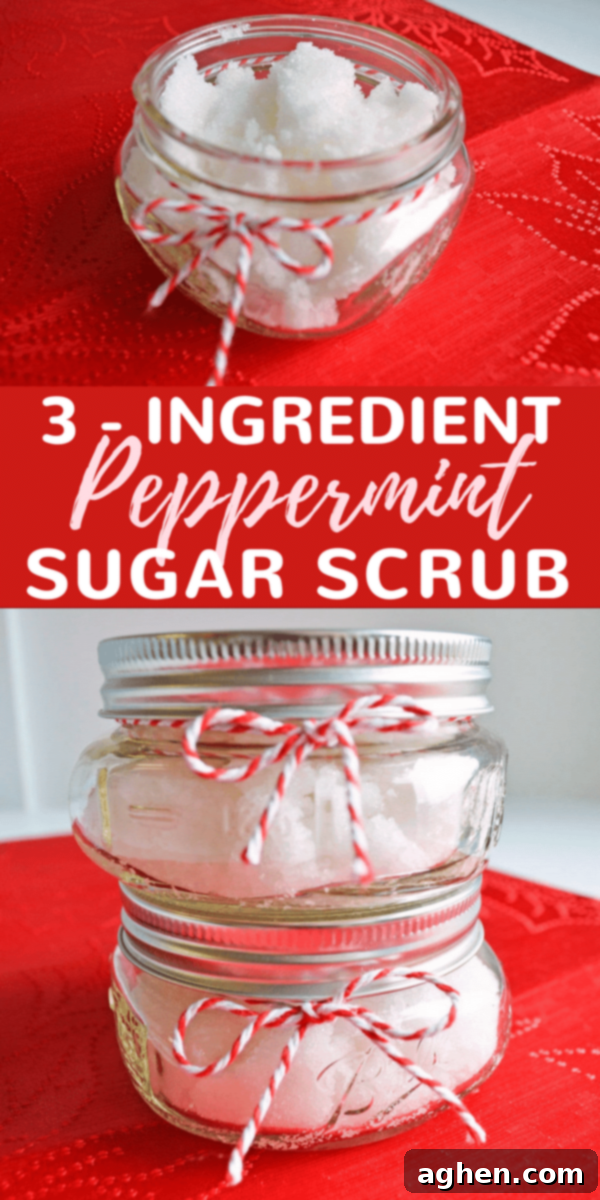 Peppermint Sugar Scrub: Easy DIY recipe with 3 ingredients for smooth skin and holiday gifts.