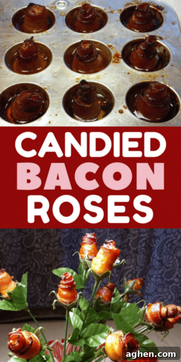 Pin this recipe for candied bacon roses, a unique and delicious Valentine's Day gift idea.