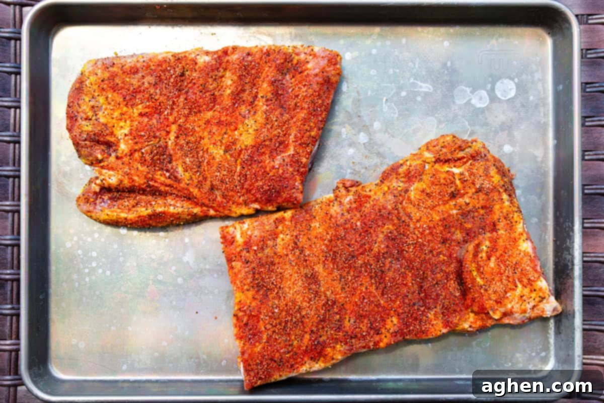 raw spare ribs with dry rub