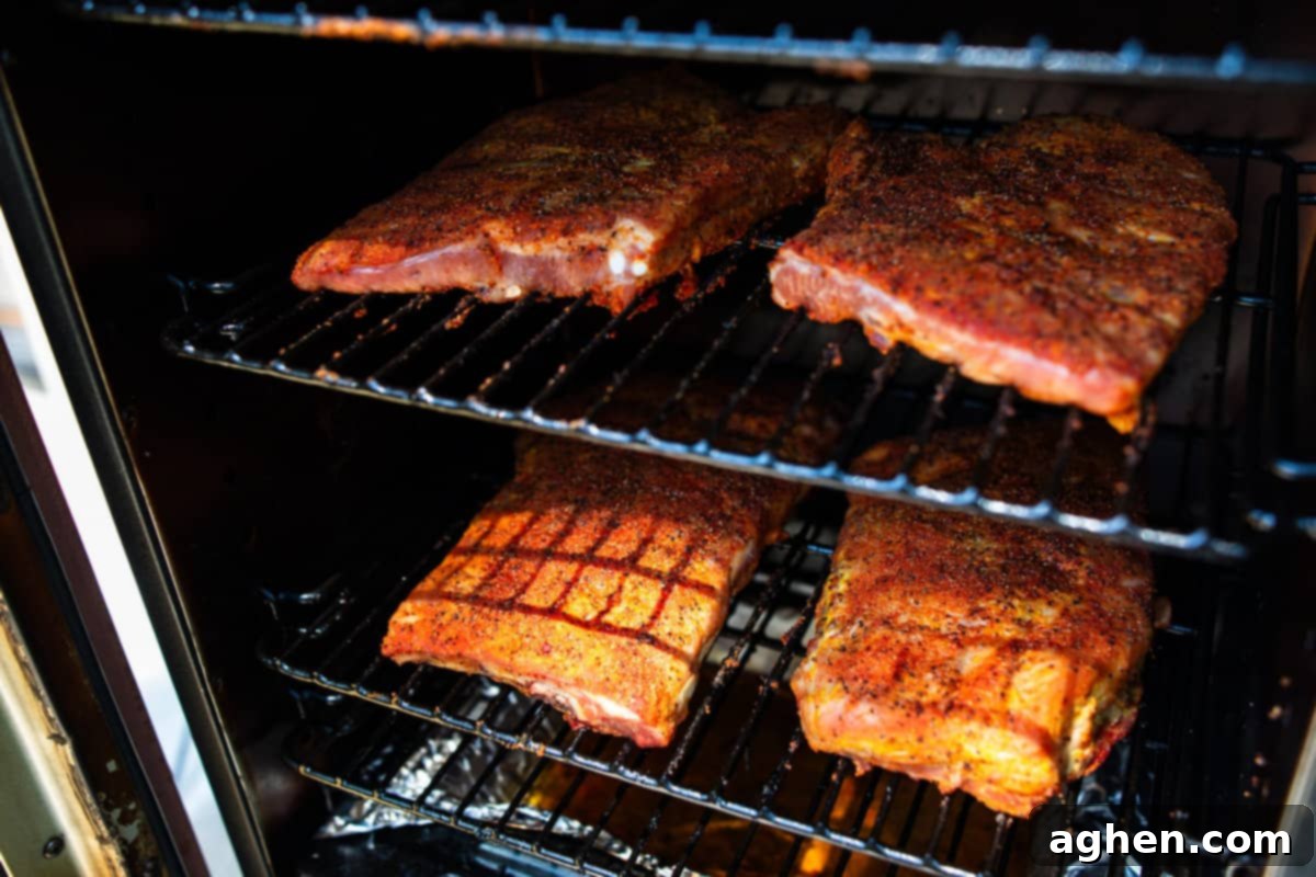 spare ribs inside vertical pit boss smoker