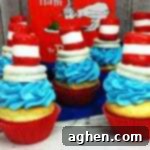 Whimsical Cat in the Hat Cupcakes for Dr Seuss Day 5 A smaller square image of a Cat in the Hat cupcake, highlighting its delightful appearance.