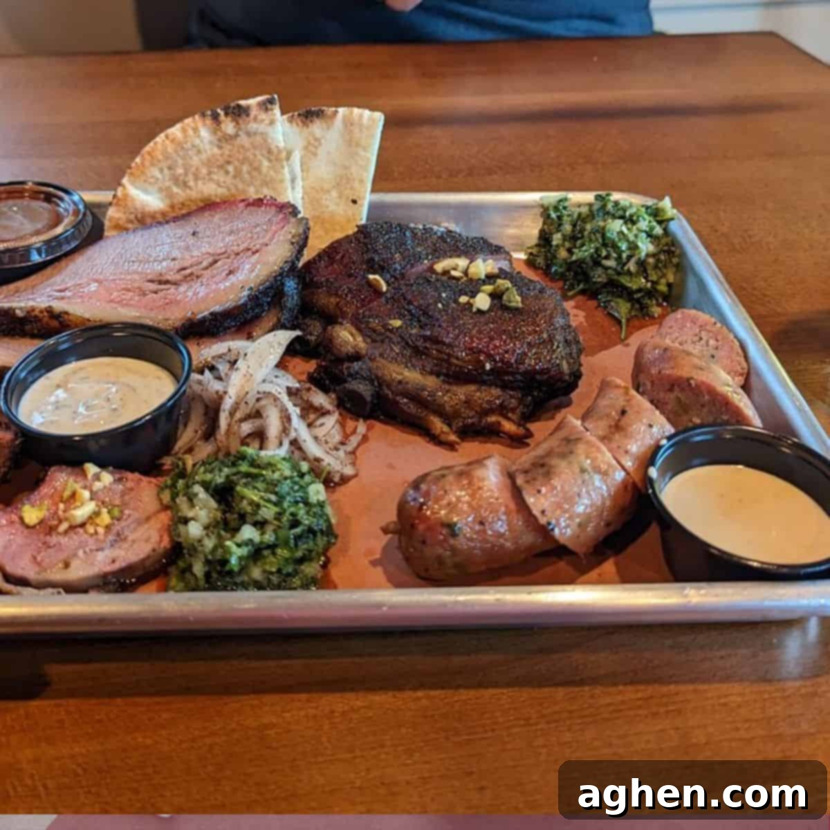 BBQ plate from KG's BBQ in Austin Texas, showing unique fusion dishes