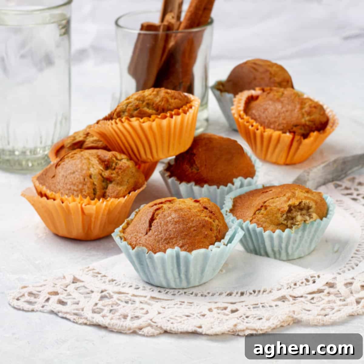 Irresistible Holiday Cinnamon Muffins 2 Warm and naturally sweetened Weight Watchers Cinnamon Muffins arranged on a plate.