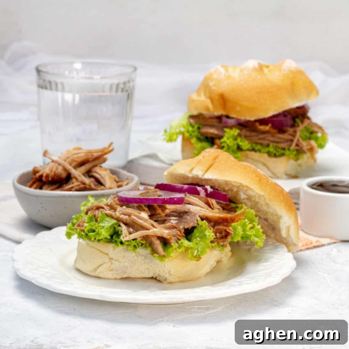 Tender and smokey BBQ pulled pork sandwiches.