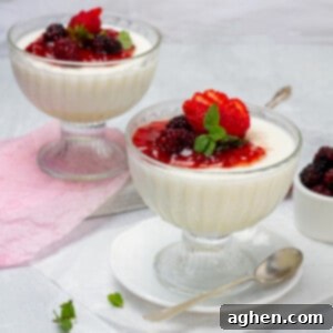 Your 1-Point Passport to Italian Countryside Dreams 7 Rich and creamy panna cotta in two dishes, topped with fresh berries and mint.